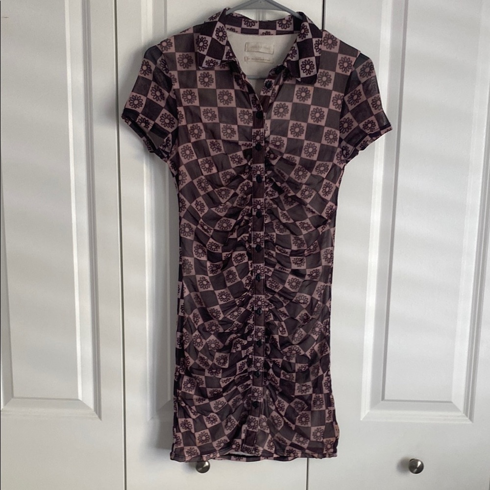 Urban Outfitters Brown and Pink Buttoned Sheath Mini Dress